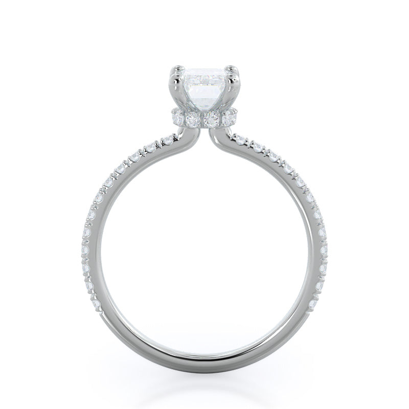 Pave Love Knot Diamond Engagement Ring with Emerald Cut Diamond in 14KT Platinum view 3
