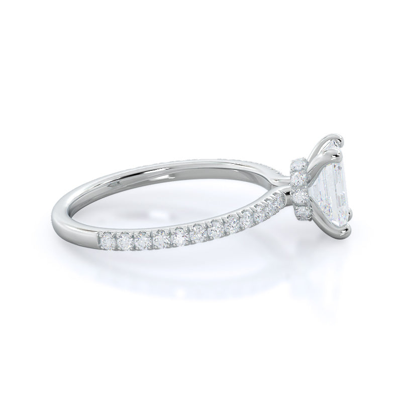 Pave Love Knot Diamond Engagement Ring with Emerald Cut Diamond in 14KT Platinum view 4
