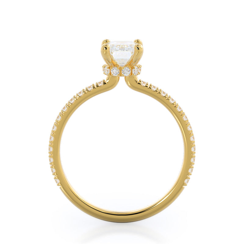 Pave Love Knot Diamond Engagement Ring with Emerald Cut Diamond in 14KT Yellow Gold view 3
