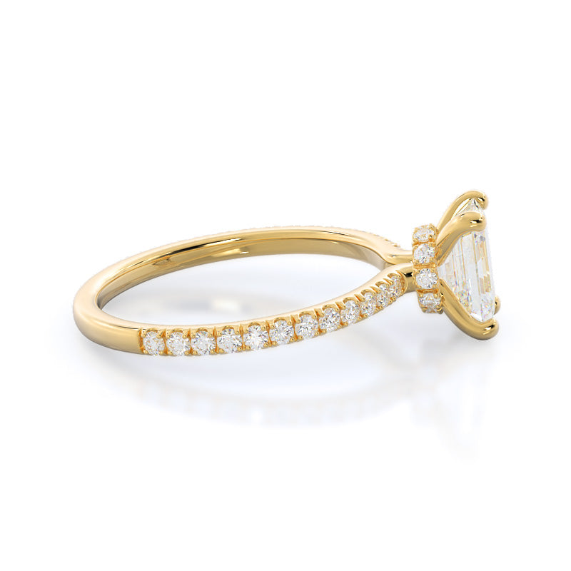 Pave Love Knot Diamond Engagement Ring with Emerald Cut Diamond in 14KT Yellow Gold view 4
