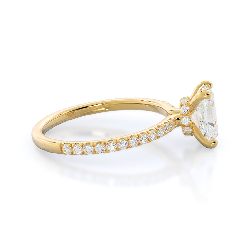 Pave Love Knot Diamond Engagement Ring with Radiant Cut Diamond in 14KT Yellow Gold view 3
