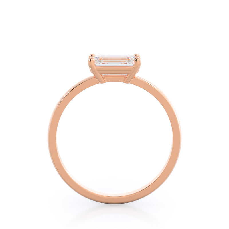 Classic Four Prong East West Engagement Ring with West Emerald Cut Diamond in 14KT Rose Gold view 2
