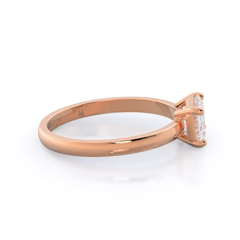 Classic Four Prong East West Engagement Ring with West Emerald Cut Diamond in 14KT Rose Gold view 3
