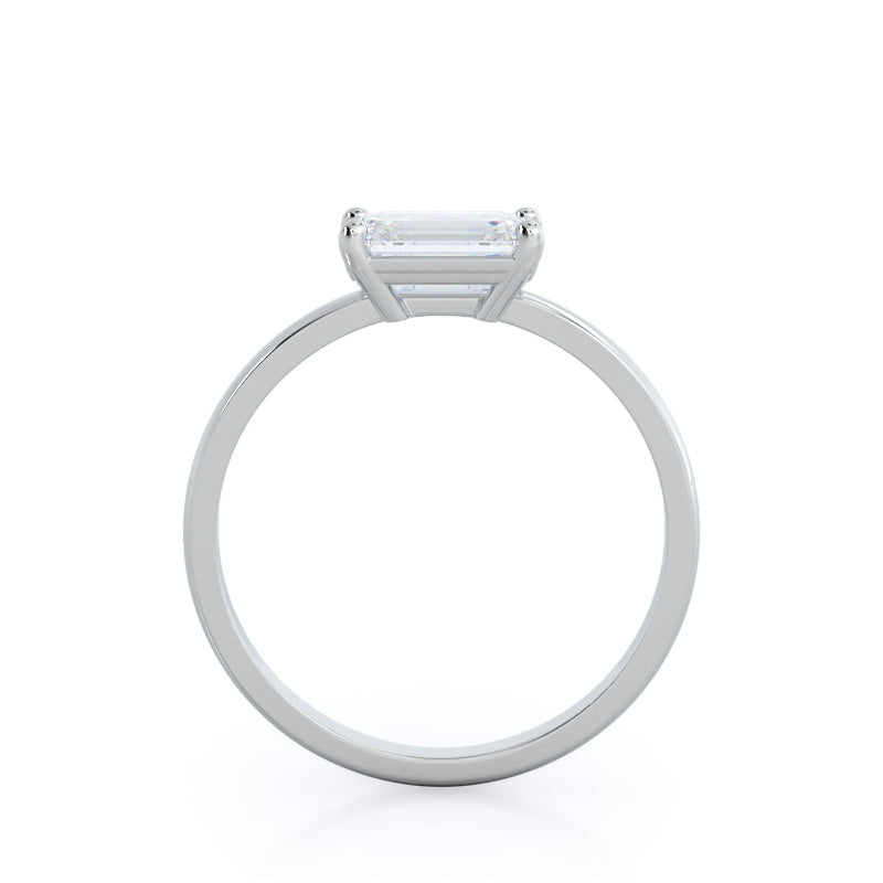 Classic Four Prong East West Engagement Ring with West Emerald Cut Diamond in 14KT Platinum view 2
