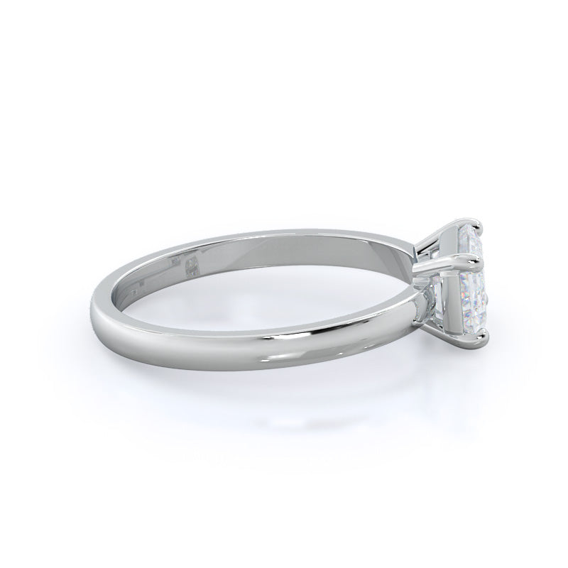 Classic Four Prong East West Engagement Ring with West Emerald Cut Diamond in 14KT Platinum view 3
