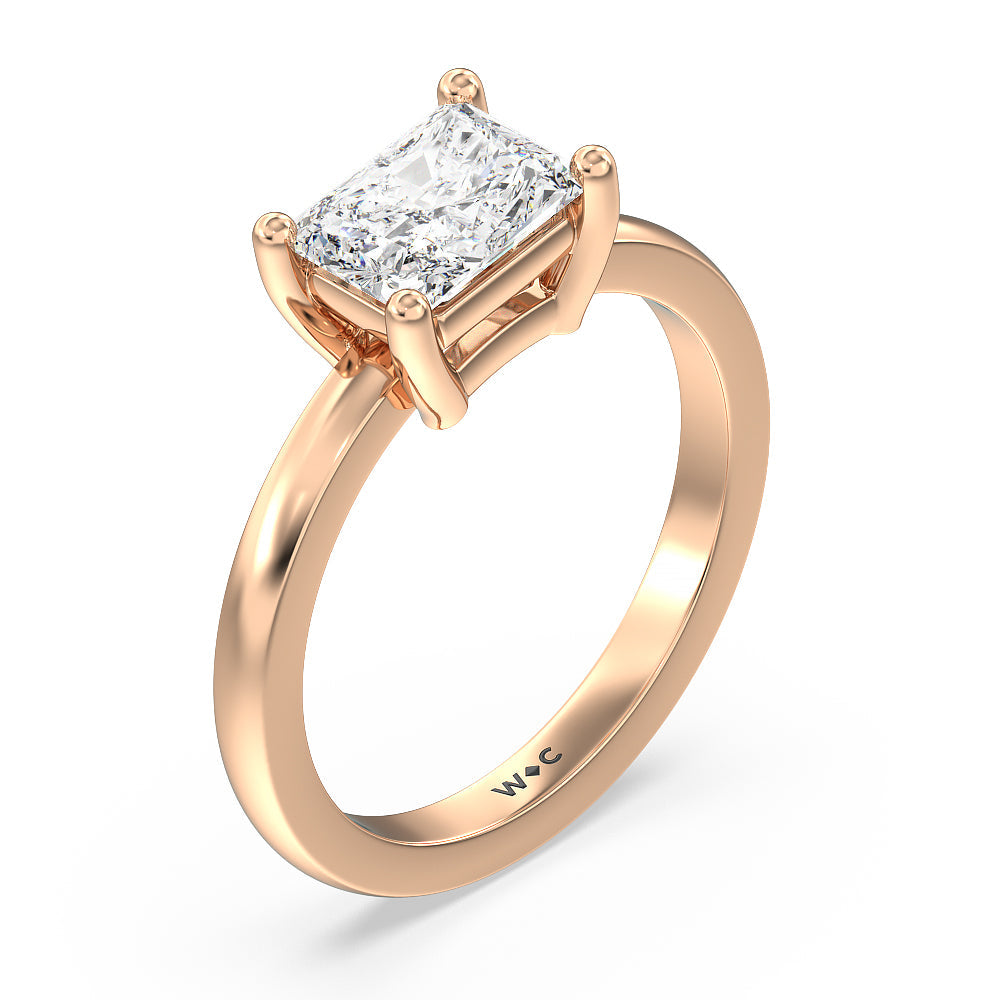 Classic Four Prong East West Engagement Ring with West Radiant Cut Diamond in 14KT Rose Gold view 3
