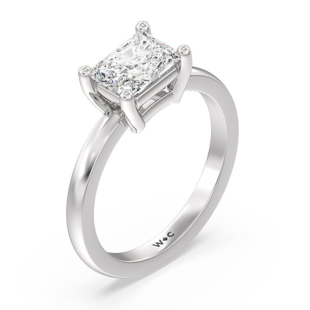 Classic Four Prong East West Engagement Ring with West Radiant Cut Diamond in 14KT Platinum view 3
