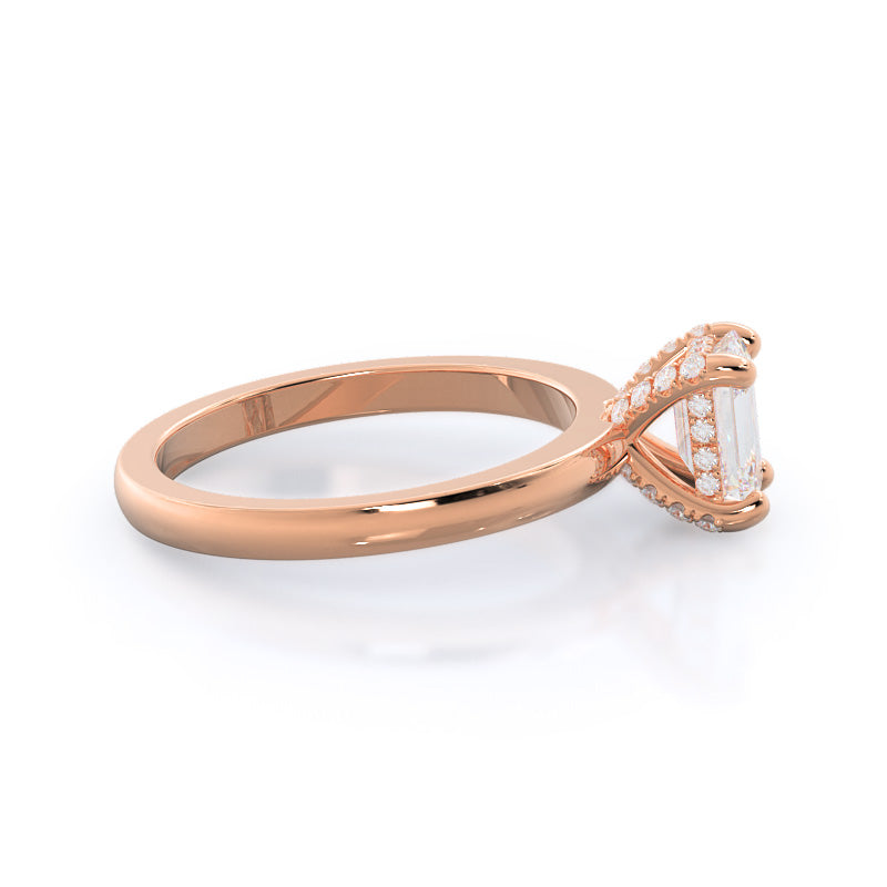 Diamond Basket Solitaire Engagement Ring with Emerald Cut Diamond in 14KT Rose Gold view 3
