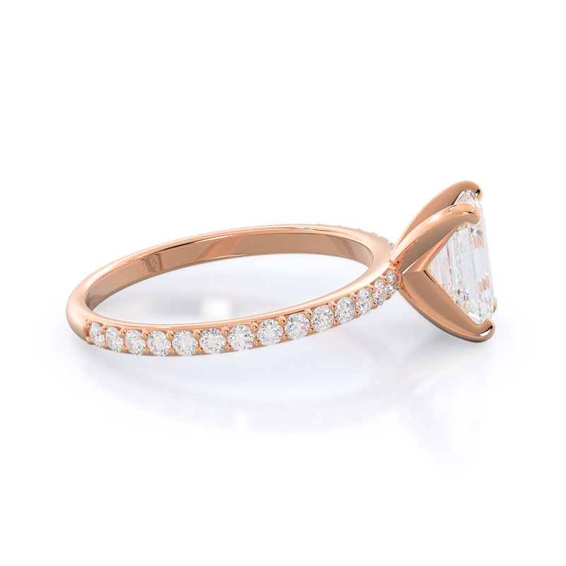 Emerald Cut Diamond Pave Engagement Ring with Lab Grown Diamond in 14KT Rose Gold view 3
