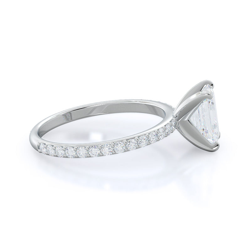 Emerald Cut Diamond Pave Engagement Ring with Lab Grown Diamond in 14KT Platinum view 3
