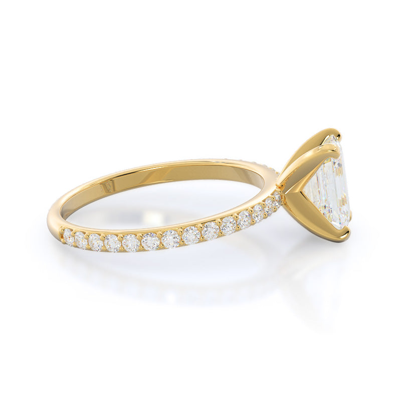 Emerald Cut Diamond Pave Engagement Ring with Lab Grown Diamond in 14KT Yellow Gold view 3
