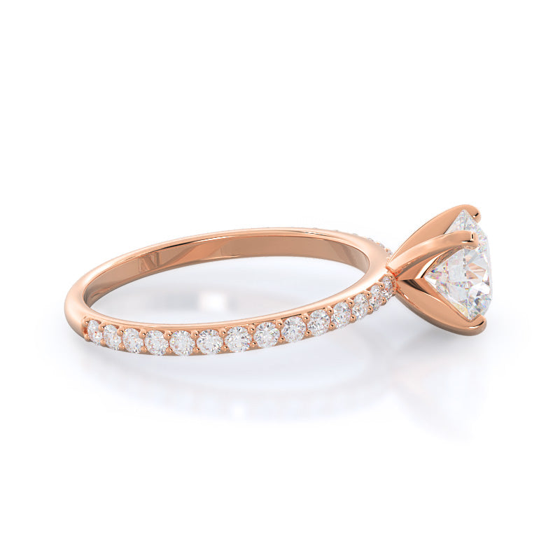 Round Cut Diamond Pave Engagement Ring with Lab Grown Diamond in 14KT Rose Gold view 3

