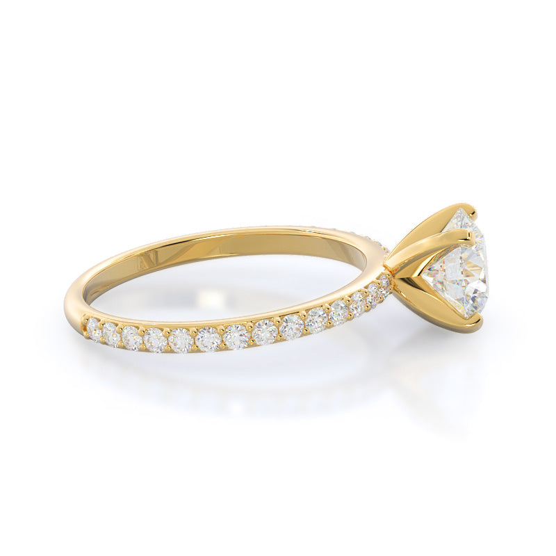 Round Cut Diamond Pave Engagement Ring with Lab Grown Diamond in 14KT Yellow Gold view 3
