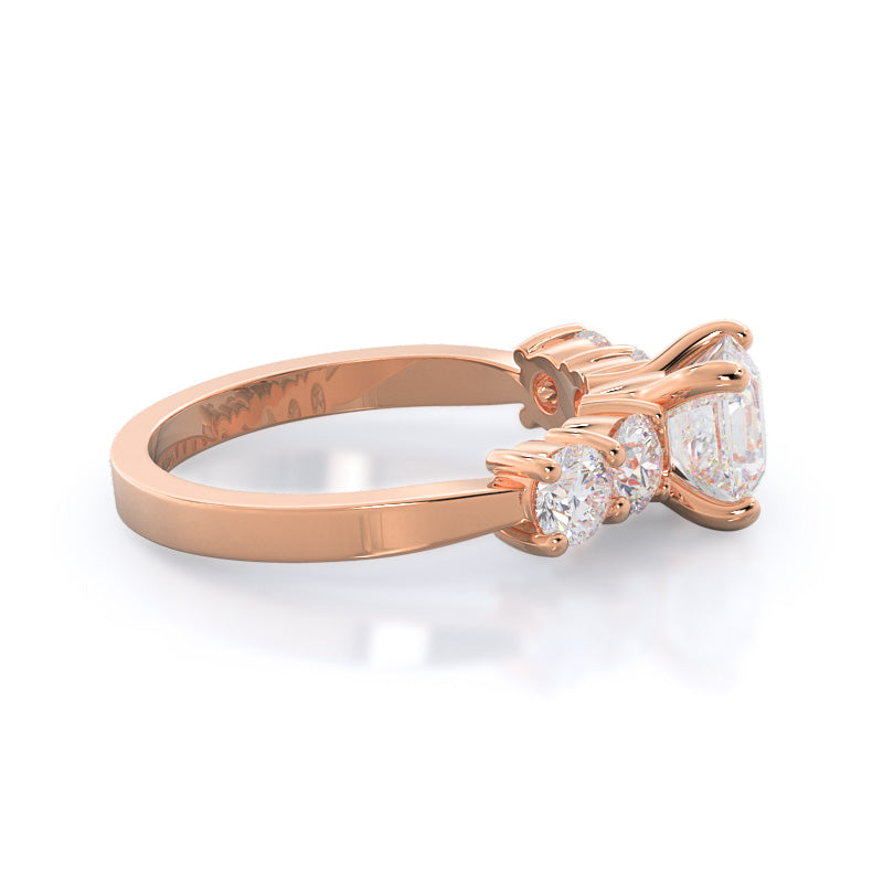Five Stone Diamond Engagement Ring with Asscher Cut Diamond in 14KT Rose Gold view 3
