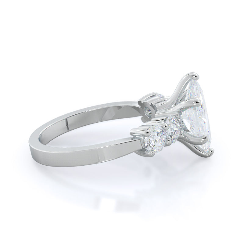 Five Stone Diamond Engagement Ring with Marquise Cut Diamond in 14KT Platinum view 3
