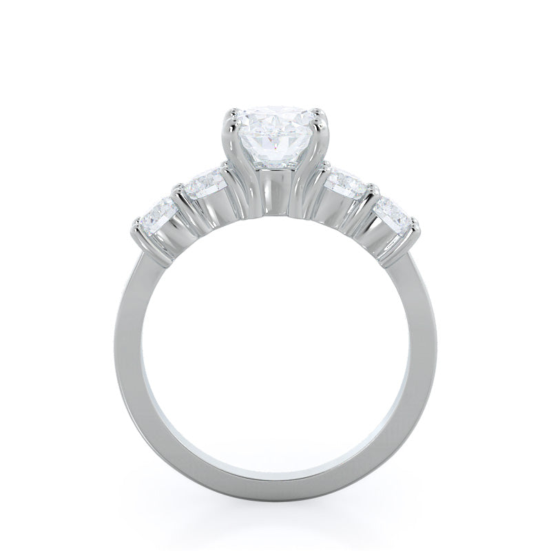 Five Stone Diamond Engagement Ring with Oval Cut Diamond in 14KT Platinum view 2
