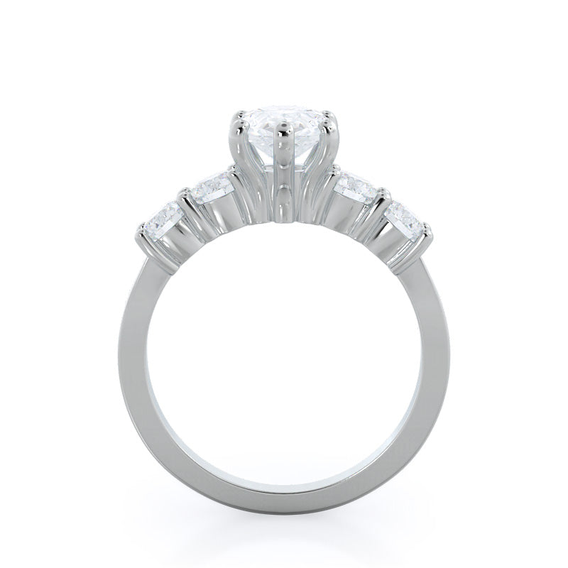 Five Stone Diamond Engagement Ring with Pear Cut Diamond in 14KT Platinum view 2
