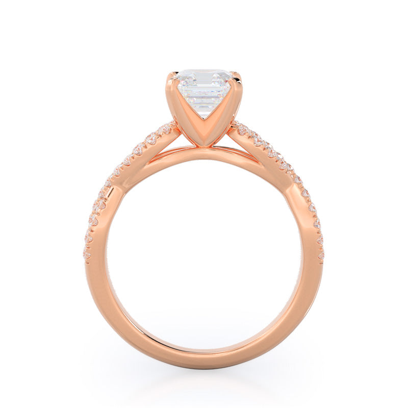 Braided Cathedral Diamond Engagement Ring with Asscher Cut Diamond in 14KT Rose Gold view 2
