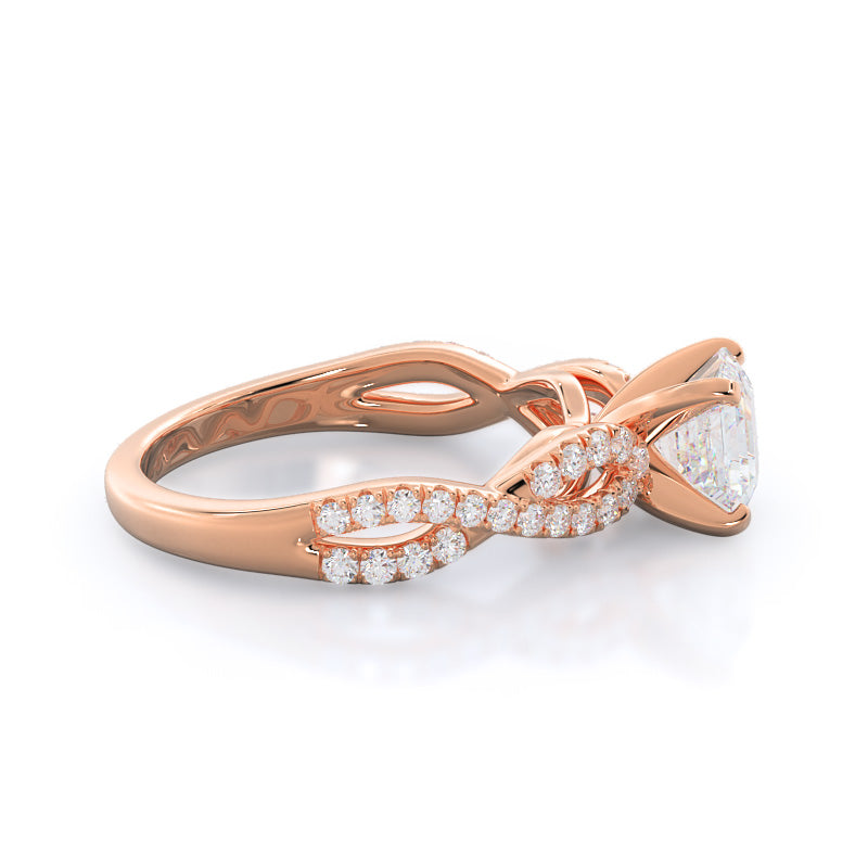 Braided Cathedral Diamond Engagement Ring with Asscher Cut Diamond in 14KT Rose Gold view 3
