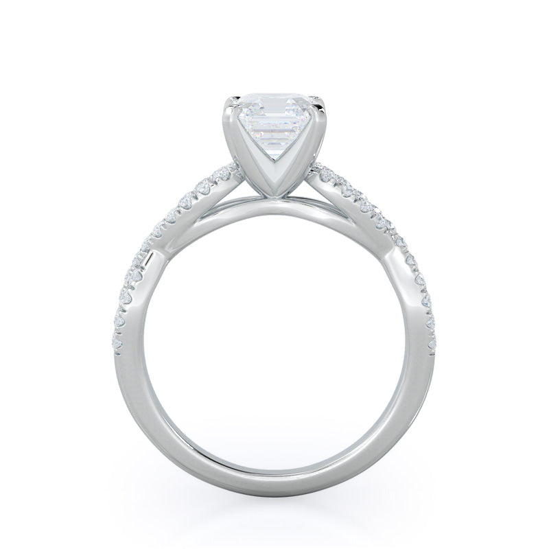 Braided Cathedral Diamond Engagement Ring with Asscher Cut Diamond in 14KT Platinum view 2

