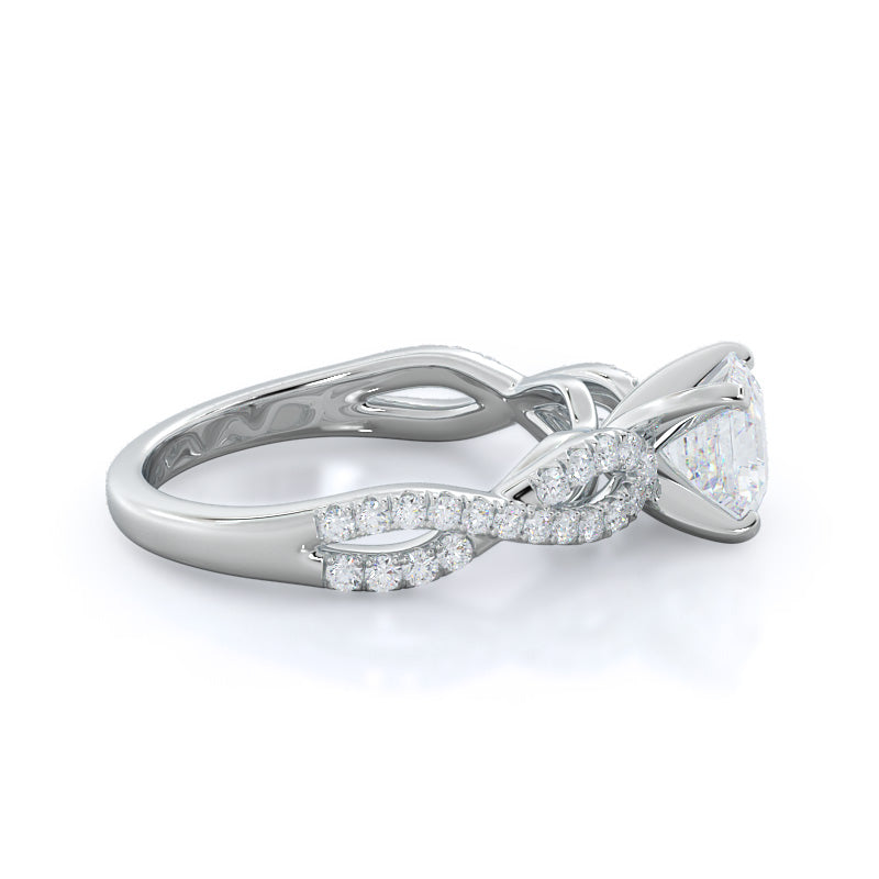 Braided Cathedral Diamond Engagement Ring with Asscher Cut Diamond in 14KT Platinum view 3
