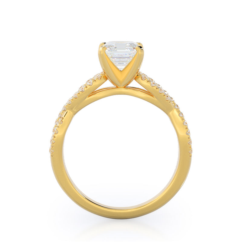 Braided Cathedral Diamond Engagement Ring with Asscher Cut Diamond in 14KT Yellow Gold view 2
