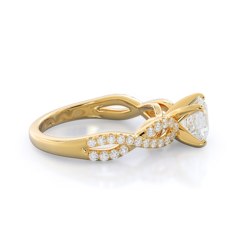Braided Cathedral Diamond Engagement Ring with Asscher Cut Diamond in 14KT Yellow Gold view 3
