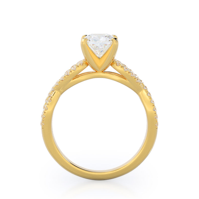Braided Cathedral Diamond Engagement Ring with Cushion Cut Diamond in 14KT Yellow Gold view 2
