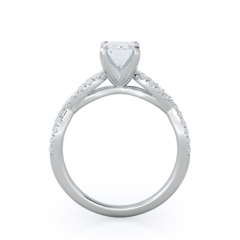 Braided Cathedral Diamond Engagement Ring with Emerald Cut Diamond in 14KT Platinum view 2
