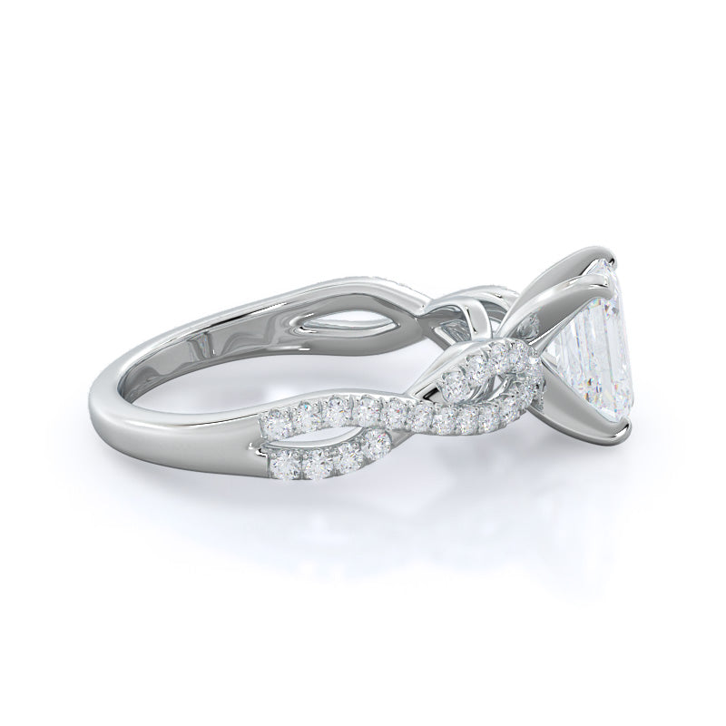 Braided Cathedral Diamond Engagement Ring with Emerald Cut Diamond in 14KT Platinum view 3
