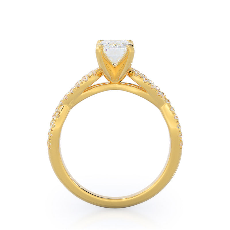 Braided Cathedral Diamond Engagement Ring with Emerald Cut Diamond in 14KT Yellow Gold view 2
