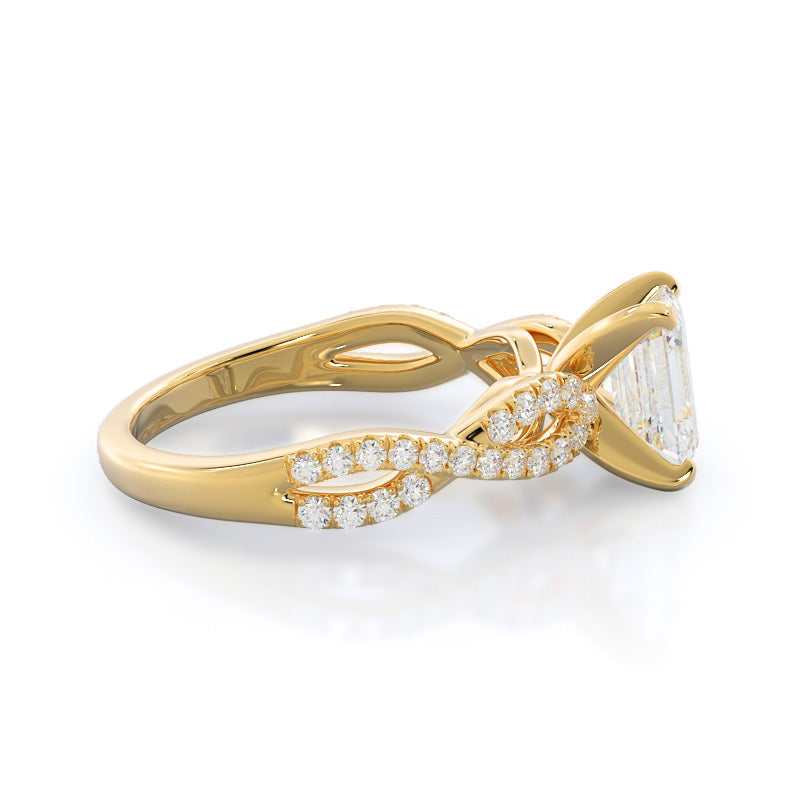 Braided Cathedral Diamond Engagement Ring with Emerald Cut Diamond in 14KT Yellow Gold view 3
