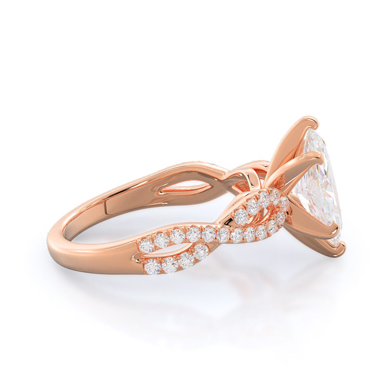 Braided Cathedral Diamond Engagement Ring with Marquise Cut Diamond in 14KT Rose Gold view 3
