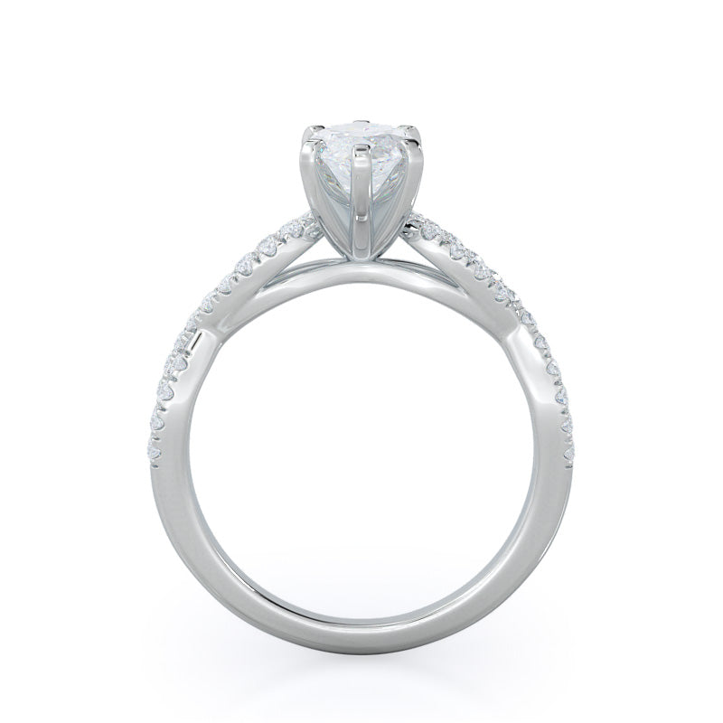 Braided Cathedral Diamond Engagement Ring with Marquise Cut Diamond in 14KT Platinum view 2
