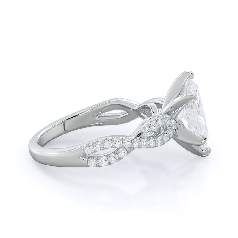 Braided Cathedral Diamond Engagement Ring with Marquise Cut Diamond in 14KT Platinum view 3
