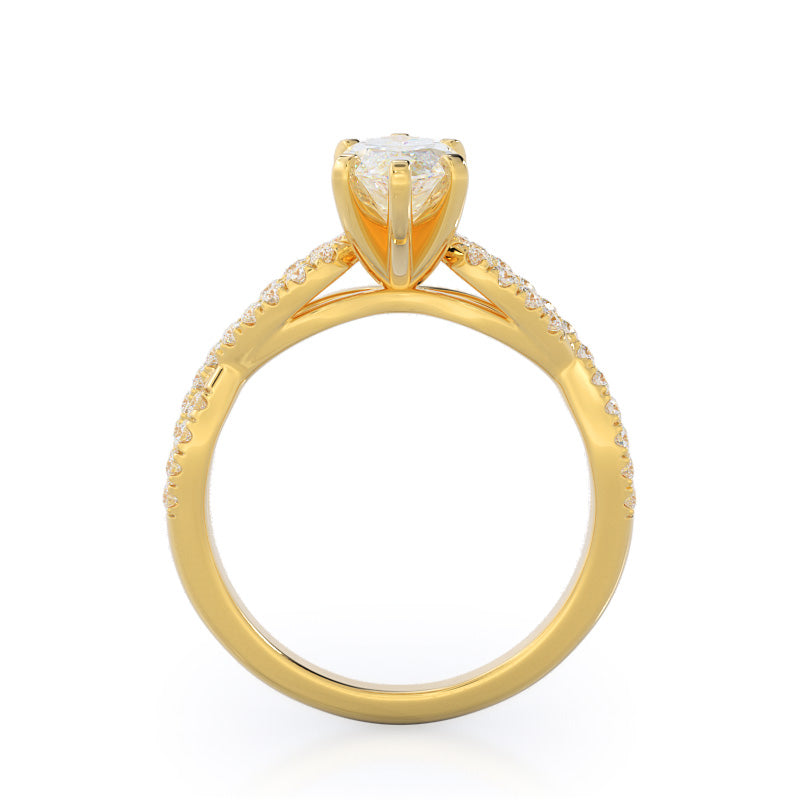 Braided Cathedral Diamond Engagement Ring with Marquise Cut Diamond in 14KT Yellow Gold view 2
