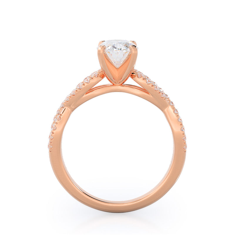 Braided Cathedral Diamond Engagement Ring with Oval Cut Diamond in 14KT Rose Gold view 2
