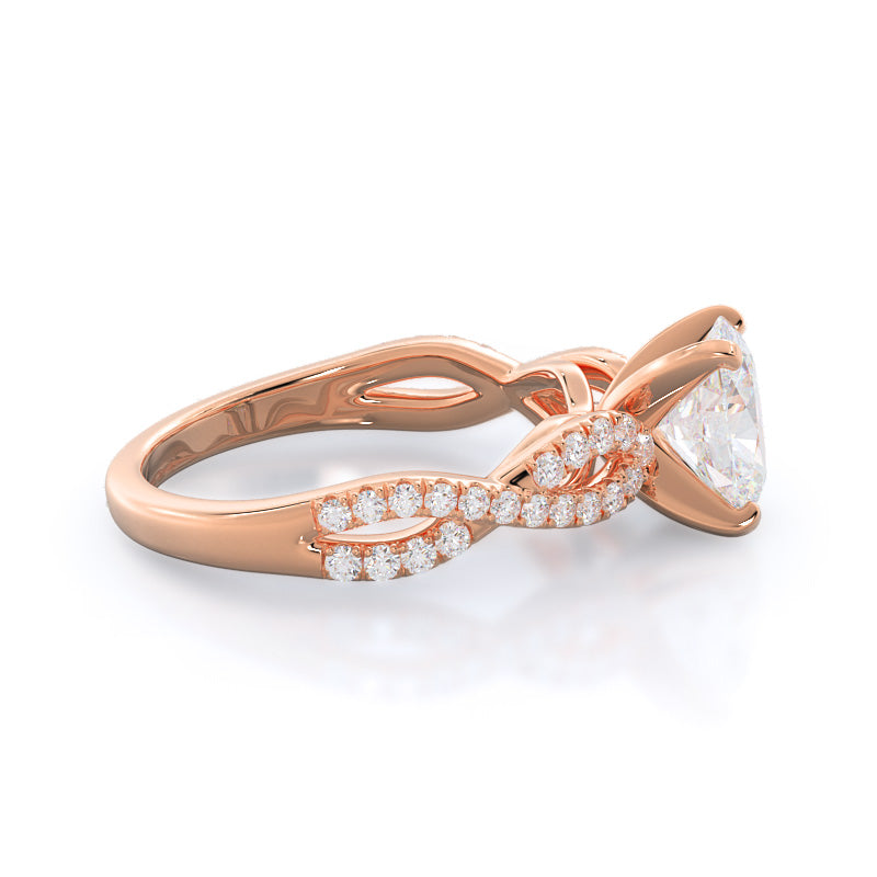 Braided Cathedral Diamond Engagement Ring with Oval Cut Diamond in 14KT Rose Gold view 3
