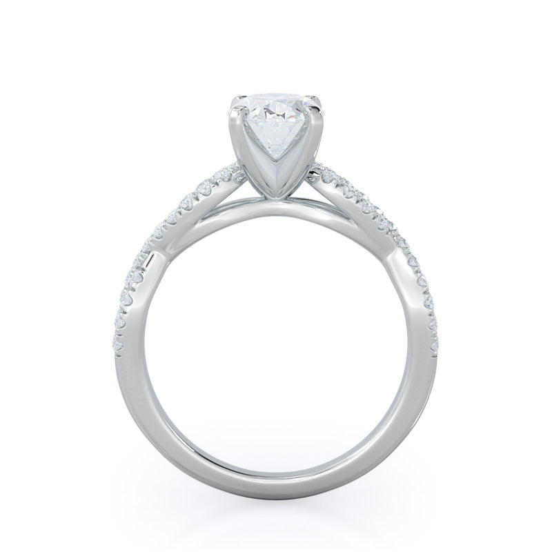 Braided Cathedral Diamond Engagement Ring with Oval Cut Diamond in 14KT Platinum view 2
