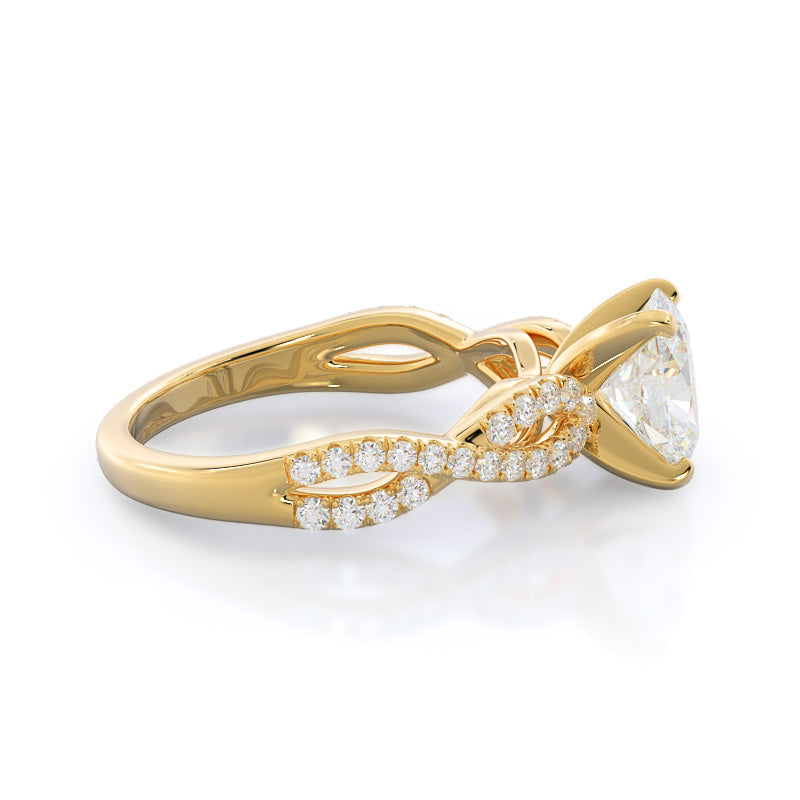 Braided Cathedral Diamond Engagement Ring with Oval Cut Diamond in 14KT Yellow Gold view 3
