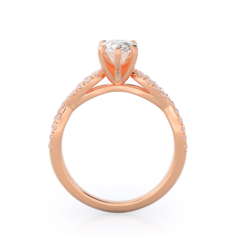 Braided Cathedral Diamond Engagement Ring with Pear Cut Diamond in 14KT Rose Gold view 2
