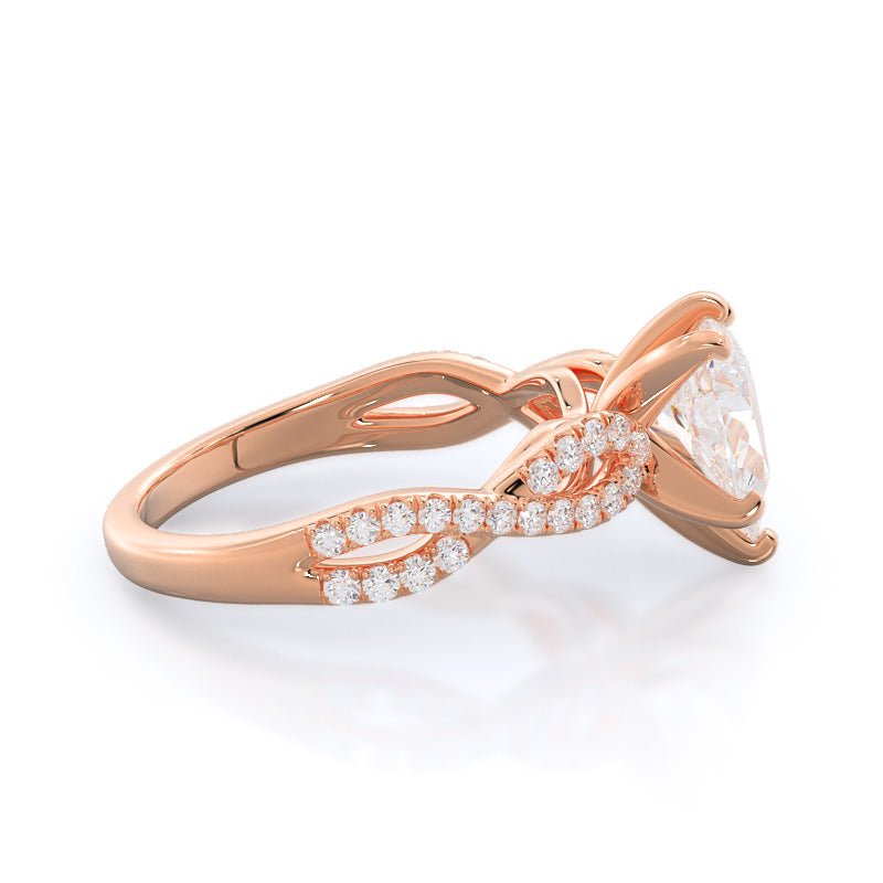 Braided Cathedral Diamond Engagement Ring with Pear Cut Diamond in 14KT Rose Gold view 3
