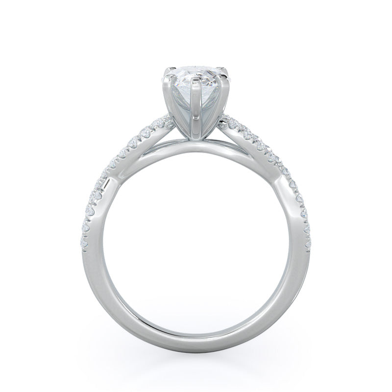 Braided Cathedral Diamond Engagement Ring with Pear Cut Diamond in 14KT Platinum view 2
