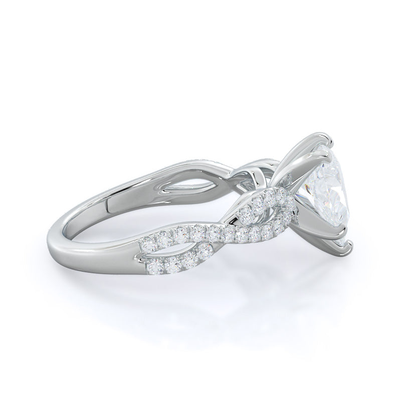 Braided Cathedral Diamond Engagement Ring with Pear Cut Diamond in 14KT Platinum view 3
