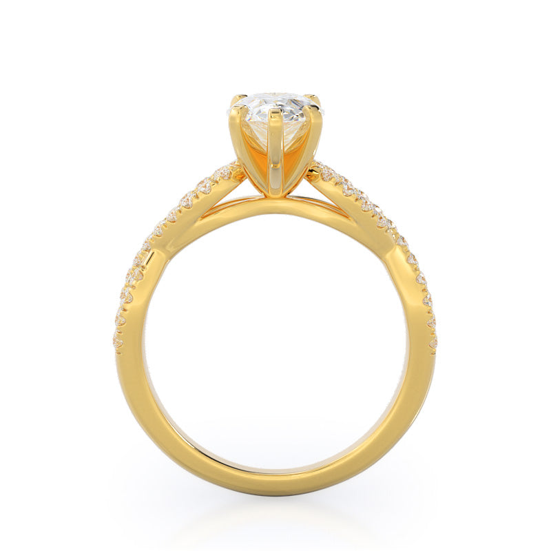 Braided Cathedral Diamond Engagement Ring with Pear Cut Diamond in 14KT Yellow Gold view 2
