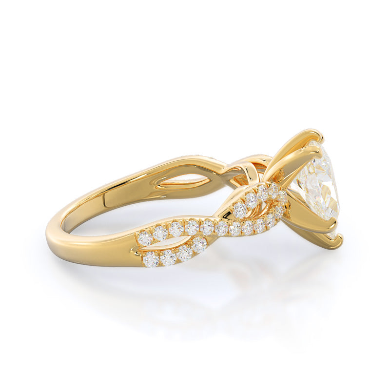 Braided Cathedral Diamond Engagement Ring with Pear Cut Diamond in 14KT Yellow Gold view 3
