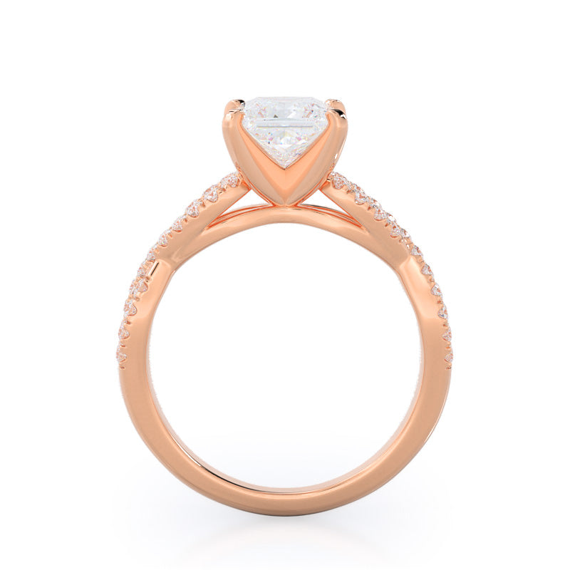 Braided Cathedral Diamond Engagement Ring with Princess Cut Diamond in 14KT Rose Gold view 2
