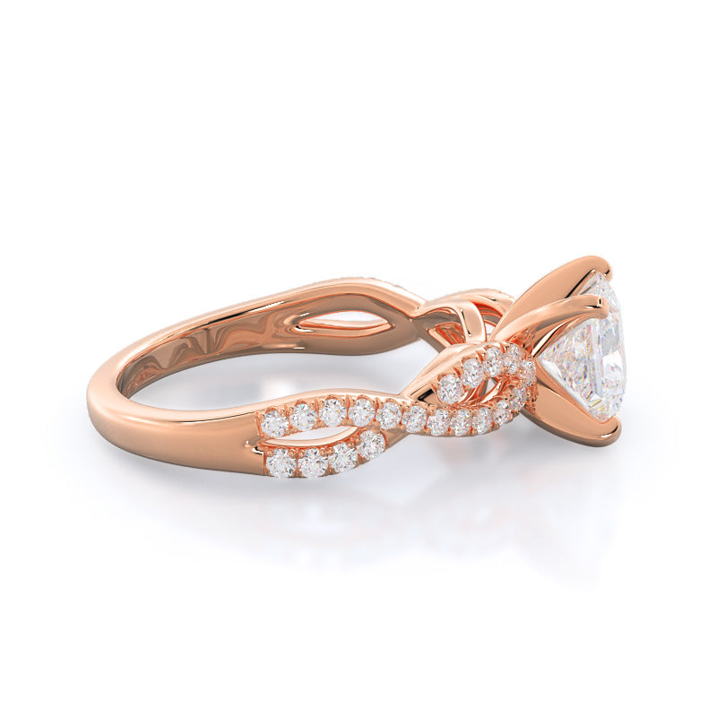 Braided Cathedral Diamond Engagement Ring with Princess Cut Diamond in 14KT Rose Gold view 3

