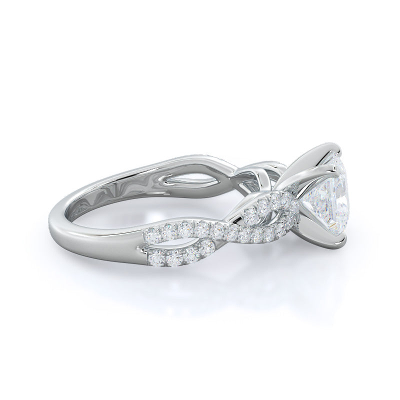 Braided Cathedral Diamond Engagement Ring with Princess Cut Diamond in 14KT Platinum view 3
