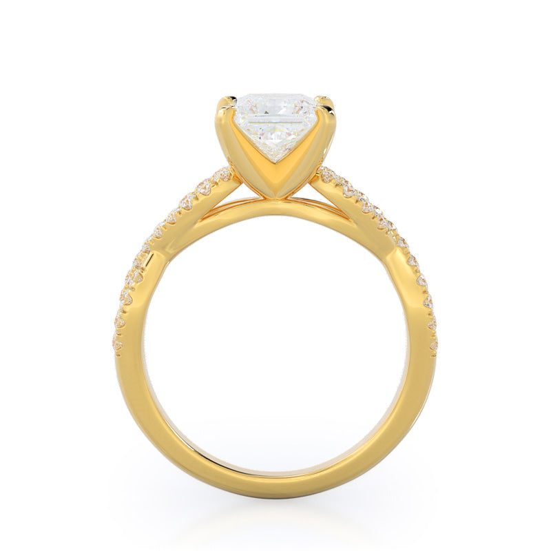Braided Cathedral Diamond Engagement Ring with Princess Cut Diamond in 14KT Yellow Gold view 2
